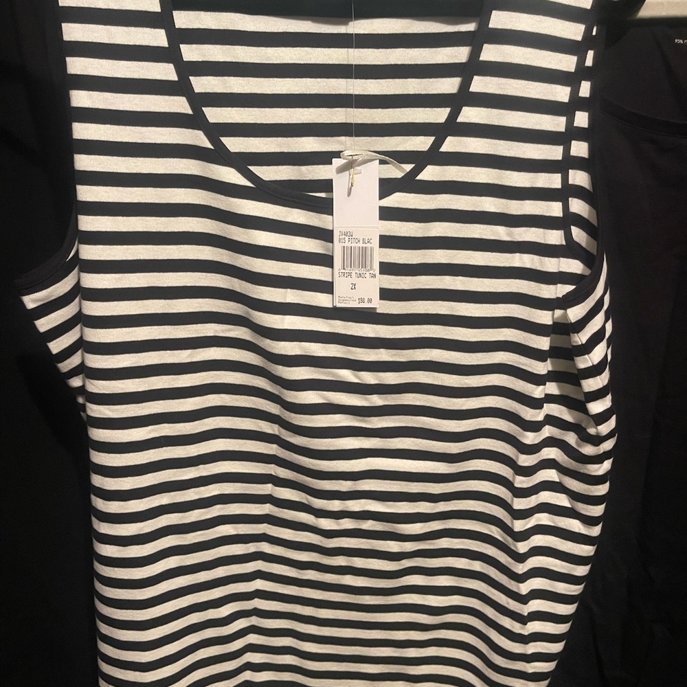 Joan Vass Black and White Striped Tank Top